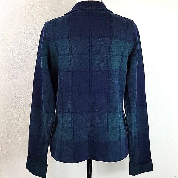 Tahari 3 Button Blazer Jacket Women's M Blue Green Plaid Academia Career Preppy - Picture 2 of 9